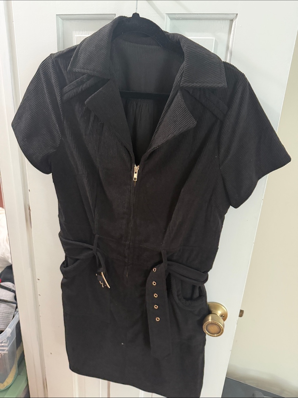 Classic Black Short-Sleeve Zip Front Dress